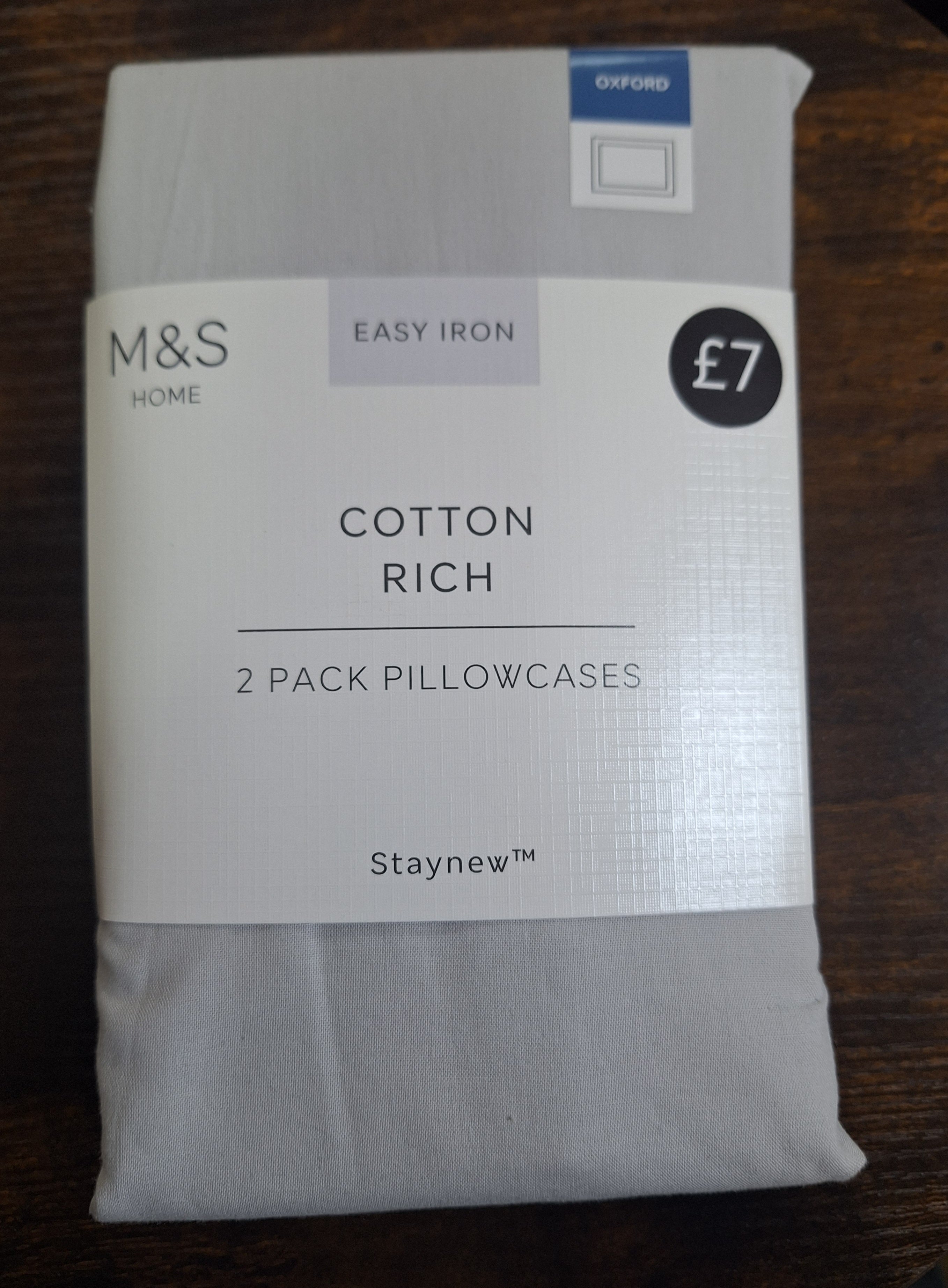 M&S Oxford Silver Grey Cotton Rich pillowcases