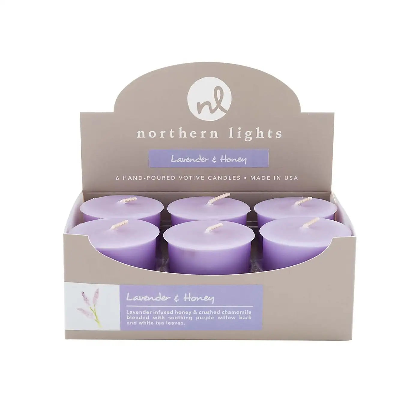 Northern Lights Set of 6 Lavender and Honey Votive Candles