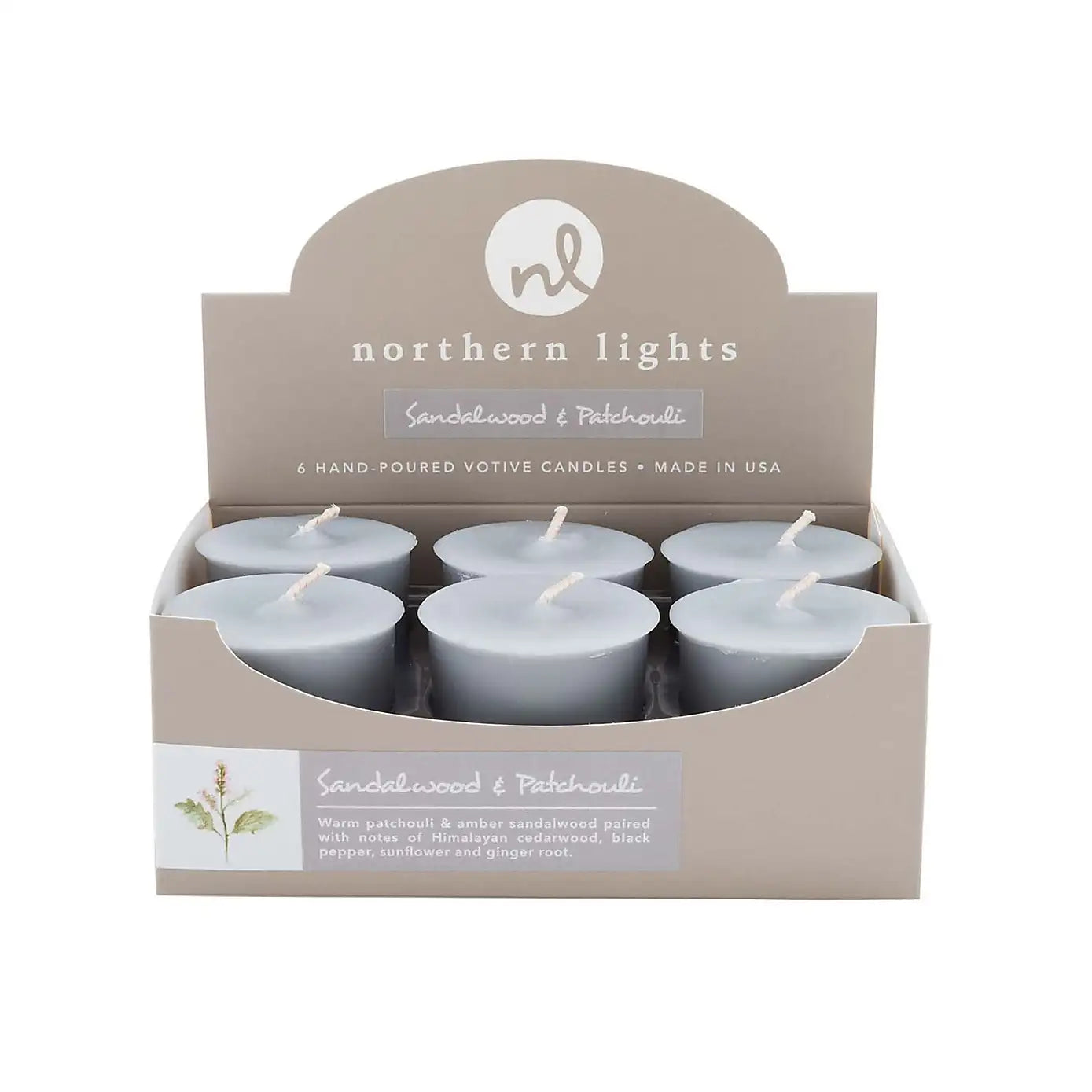 Northern Lights Set of 6 Sandalwood and Patchouli Votive Candles
