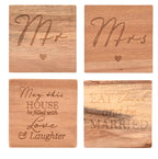 Amore Mr & Mrs Wooden 4 Piece Coaster Set RRP £6.99 Our Price £1