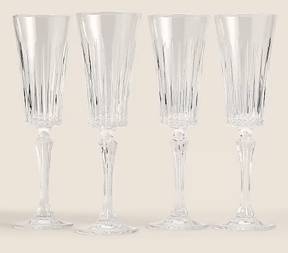 M&S TIMELESS CRYSTAL GLASS CHAMPAGNE FLUTES SET OF 4