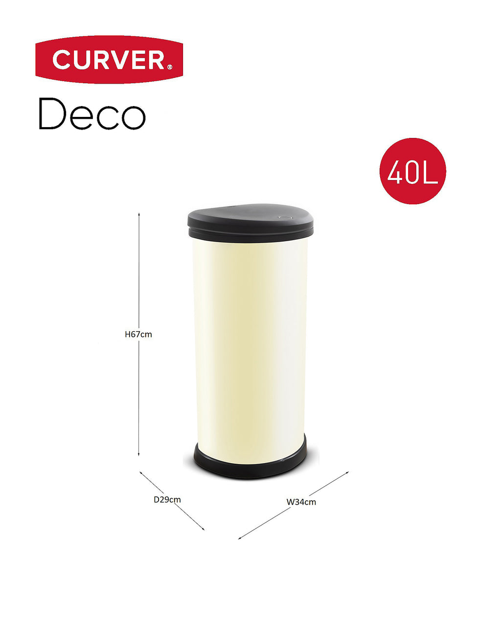 CURVER 40 Litre Metal Effect One Touch Deco Bin, Ivory