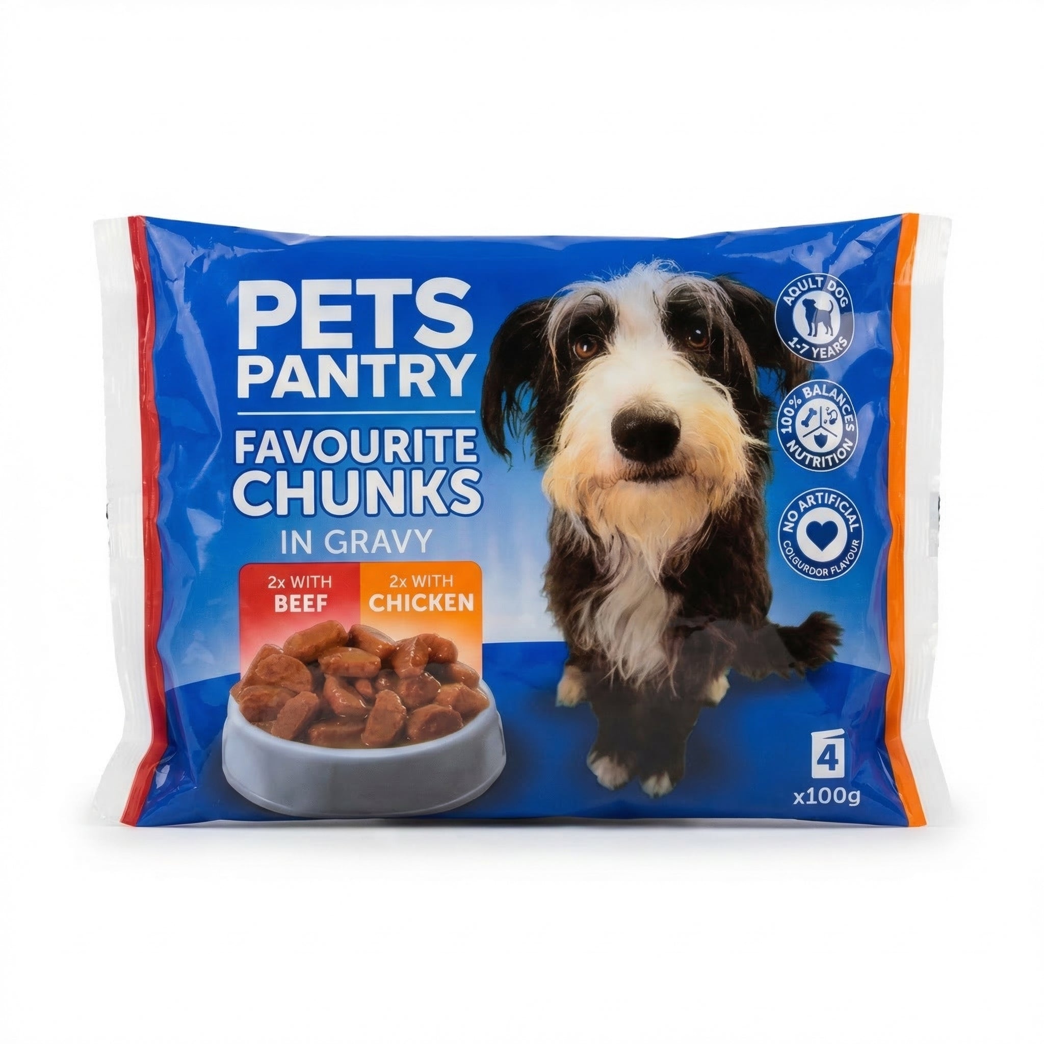 Pets Pantry Favourite Chunks in Gravy – Adult Dog 4 × 100g Pouches RRP £3.25 Our price £1