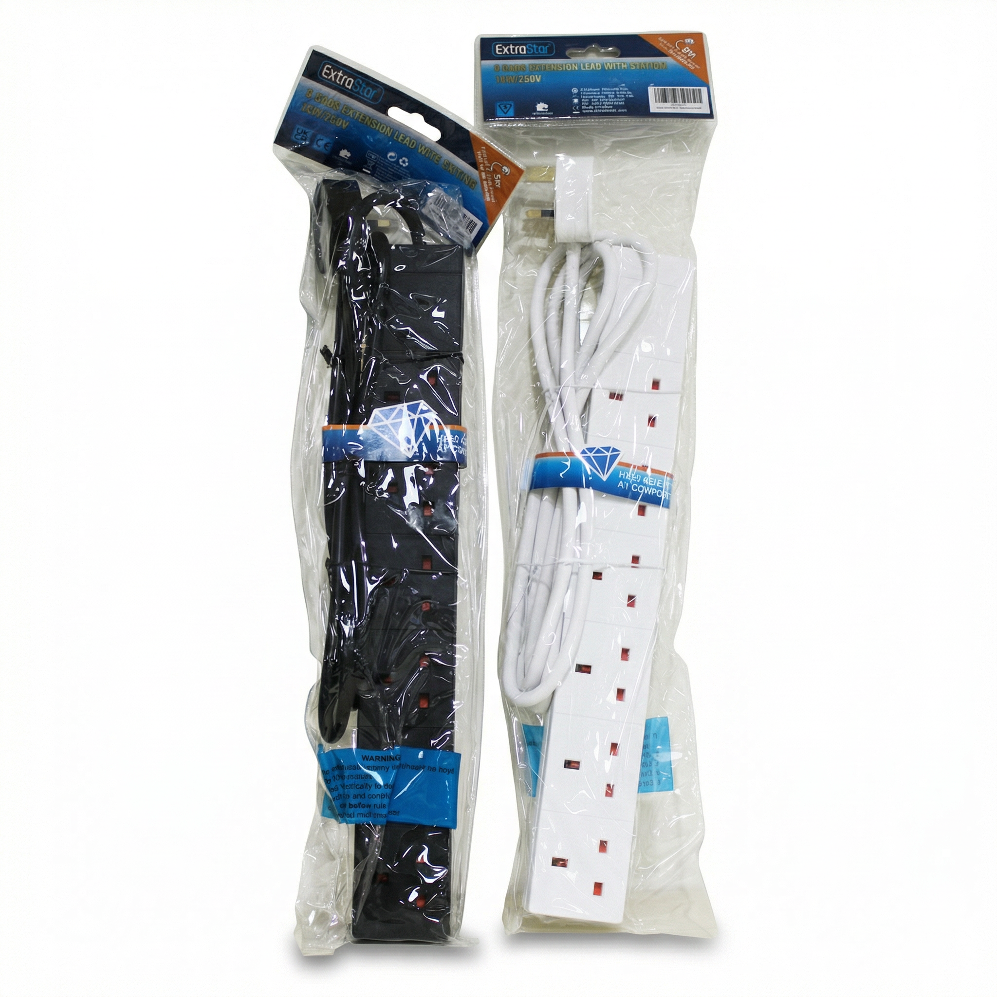6 Gang Switched Extension Lead 2m Black/White
