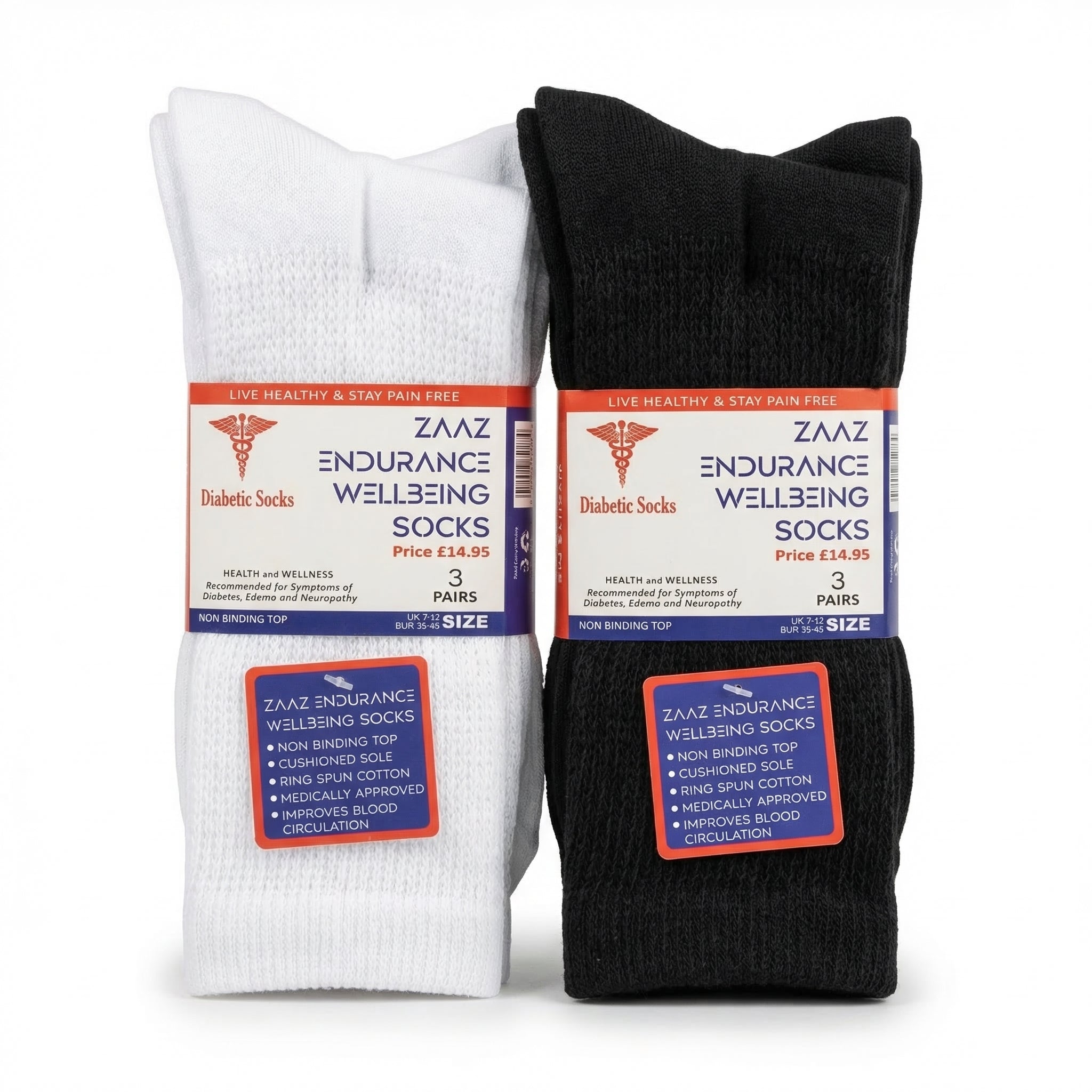 ZAAZ Endurance Wellbeing Socks 2 x 3 Pair Pack Diabetic & Wellness Support (That's 6 Pairs) RRP £15 Our Price £4)