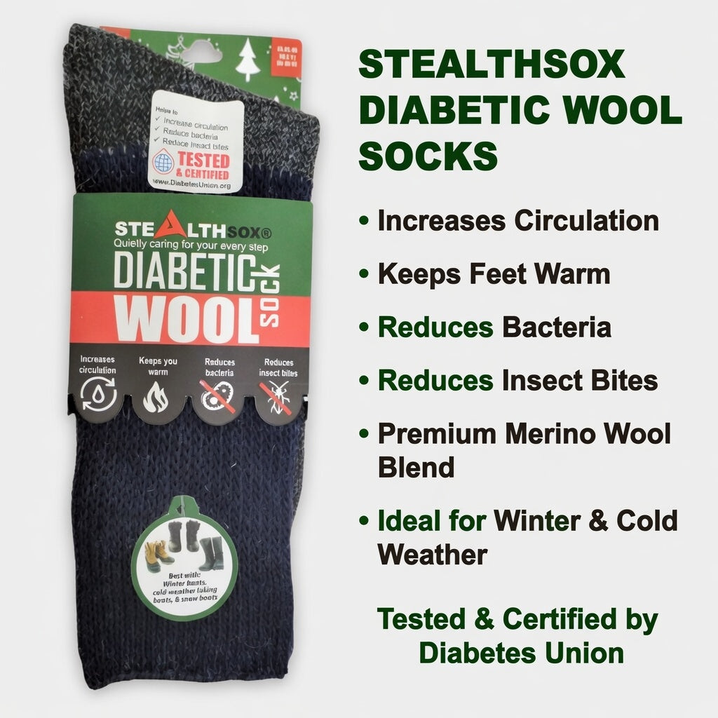Diabetic Thick Wool Socks - 2 Pairs (StealthSox)