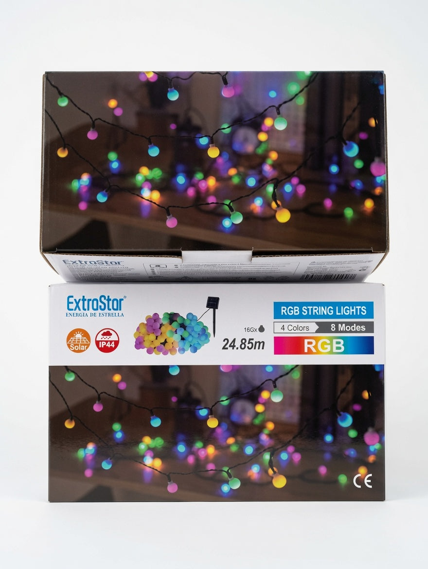 ExtraStar RGB String Lights 4 Colours 8 Modes Outdoor Solar Lighting 24.85M Weatherproof