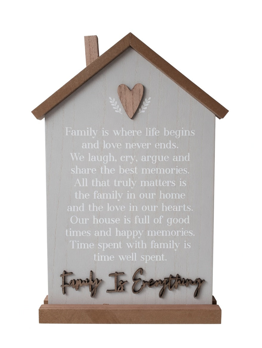 Family Is Everything Freestanding Wooden House Shaped Quote Plaque Home Decor