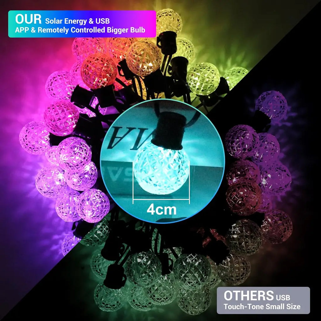 9M LED Outdoor Smart Garden Solar String Lights Festoon Lights with 25 Bulbs RGB Remote Control/APP Control