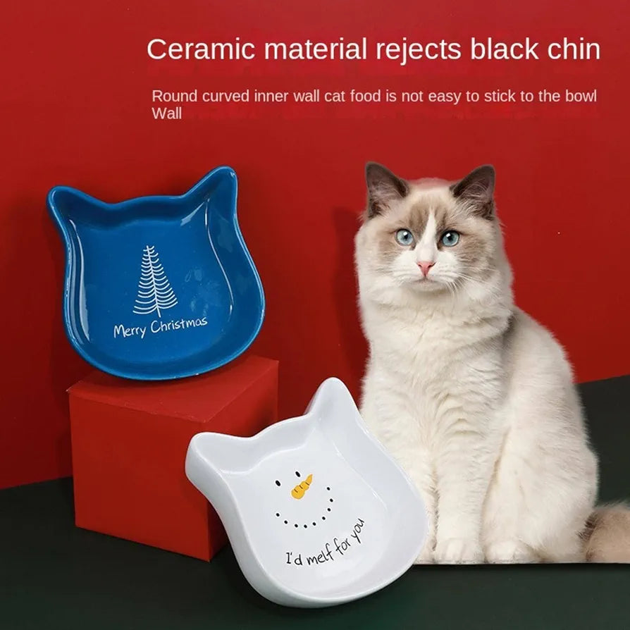 Christmas Cat Bowl Dog Bowl Deepening Large Capacity Pet Bowl Ceramic Dog Bowl Cat Food Bowl