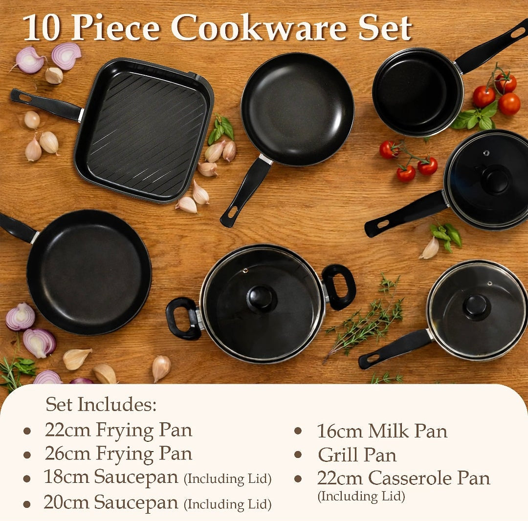 Carter & Clay 10 Piece Cookware Pots & Pans Starter Set