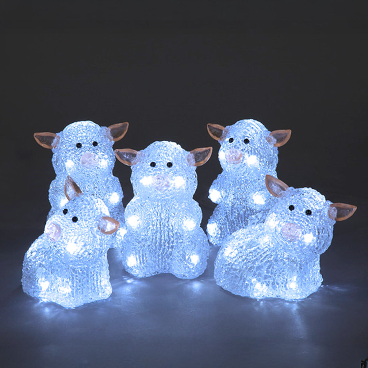5pc Pre Lit Acrylic Piglets - White Pink