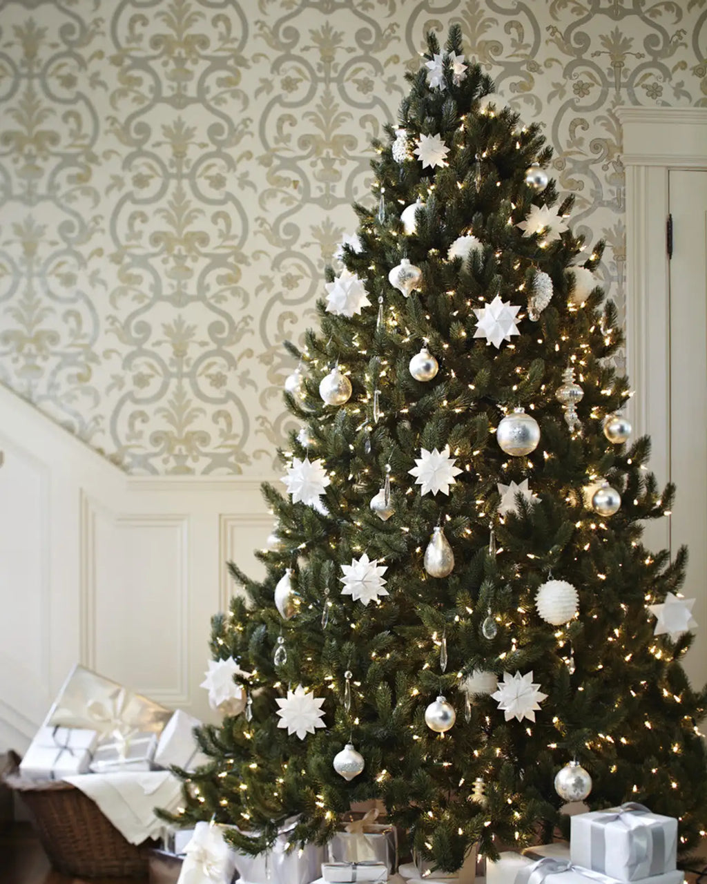 Snowtime 7ft Hazen Slim Blue Pine Pre-Lit Artificial Christmas Tree – 300 Warm White LEDs