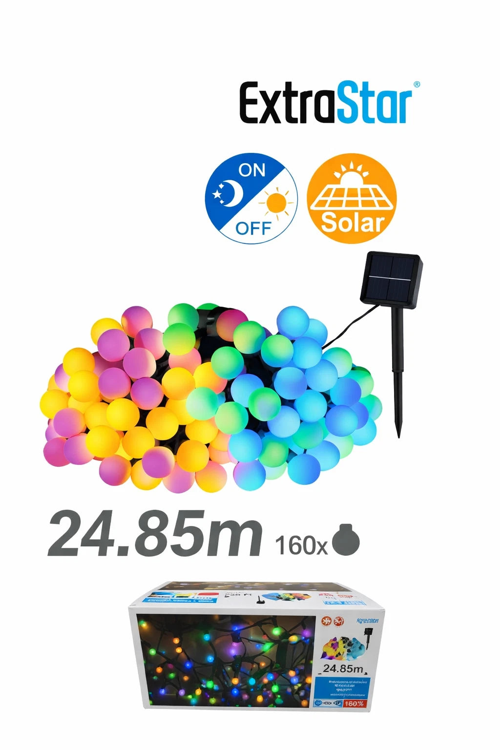 ExtraStar RGB String Lights 4 Colours 8 Modes Outdoor Solar Lighting 24.85M Weatherproof