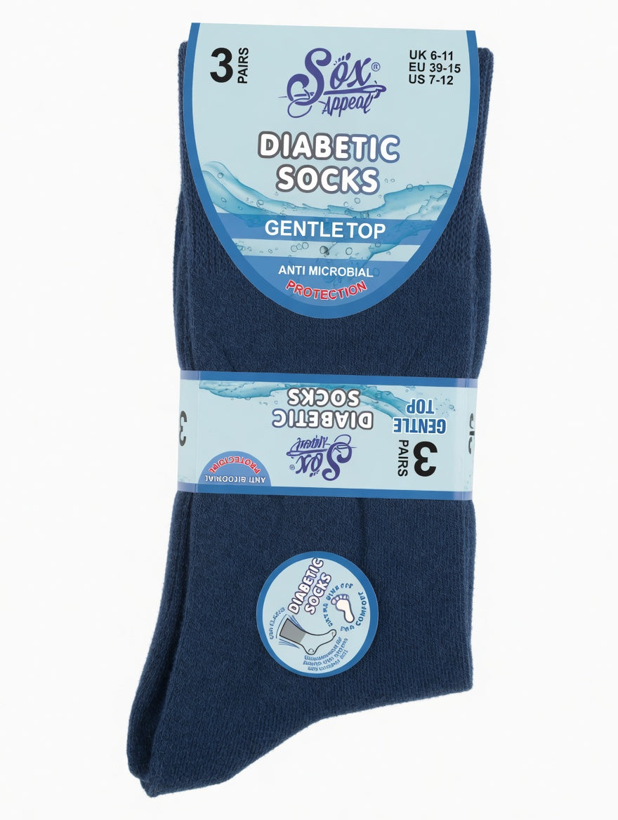 6 Pairs Of Diabetic Socks Mens (Size 6-11) (3 Designs)