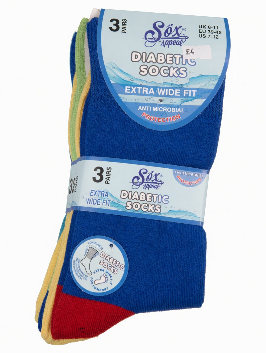 6 Pairs Of Diabetic Socks Mens (Size 6-11) (3 Designs)