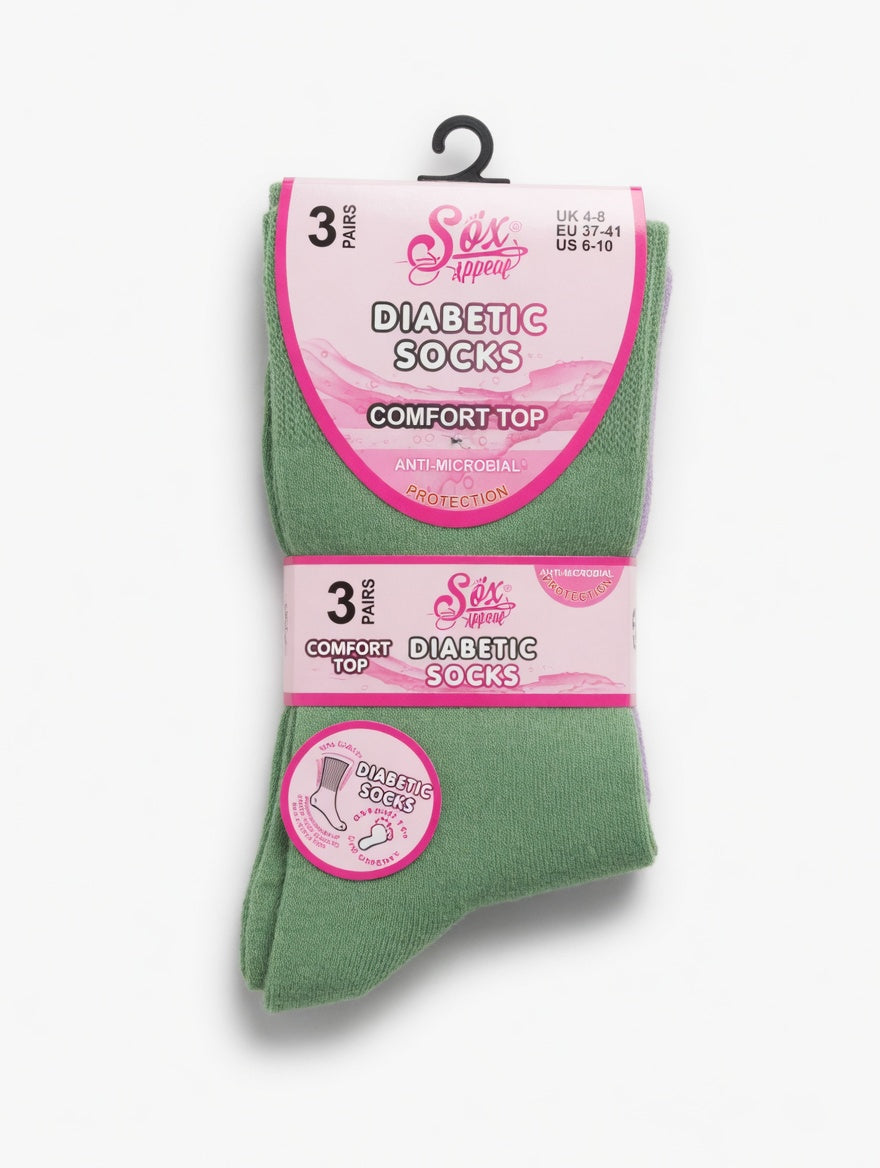 6 Pairs Of Diabetic Socks Ladies (Size 4-8) (4 Designs)