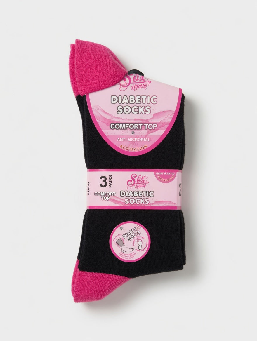 6 Pairs Of Diabetic Socks Ladies (Size 4-8) (4 Designs)